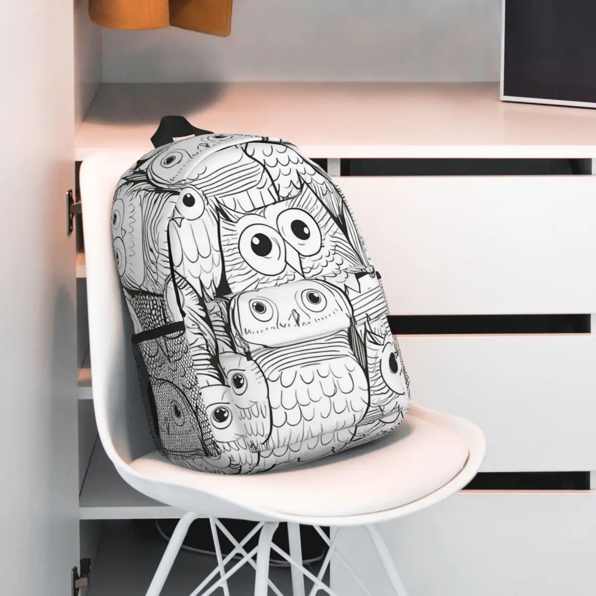 Owl Sketch Pencil Drawing Art Backpack Student BookBag Kids School Bag Laptop Shoulder Bags for Men Women