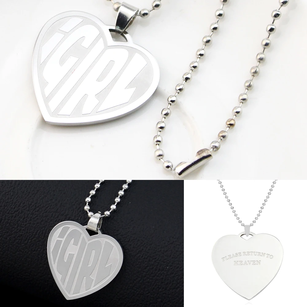 IGIRL Heart Pendant Necklace Stainless Steel Jewelry Engrave PLEASE RETURN TO HEAVEN Choker Charms Necklaces for Women