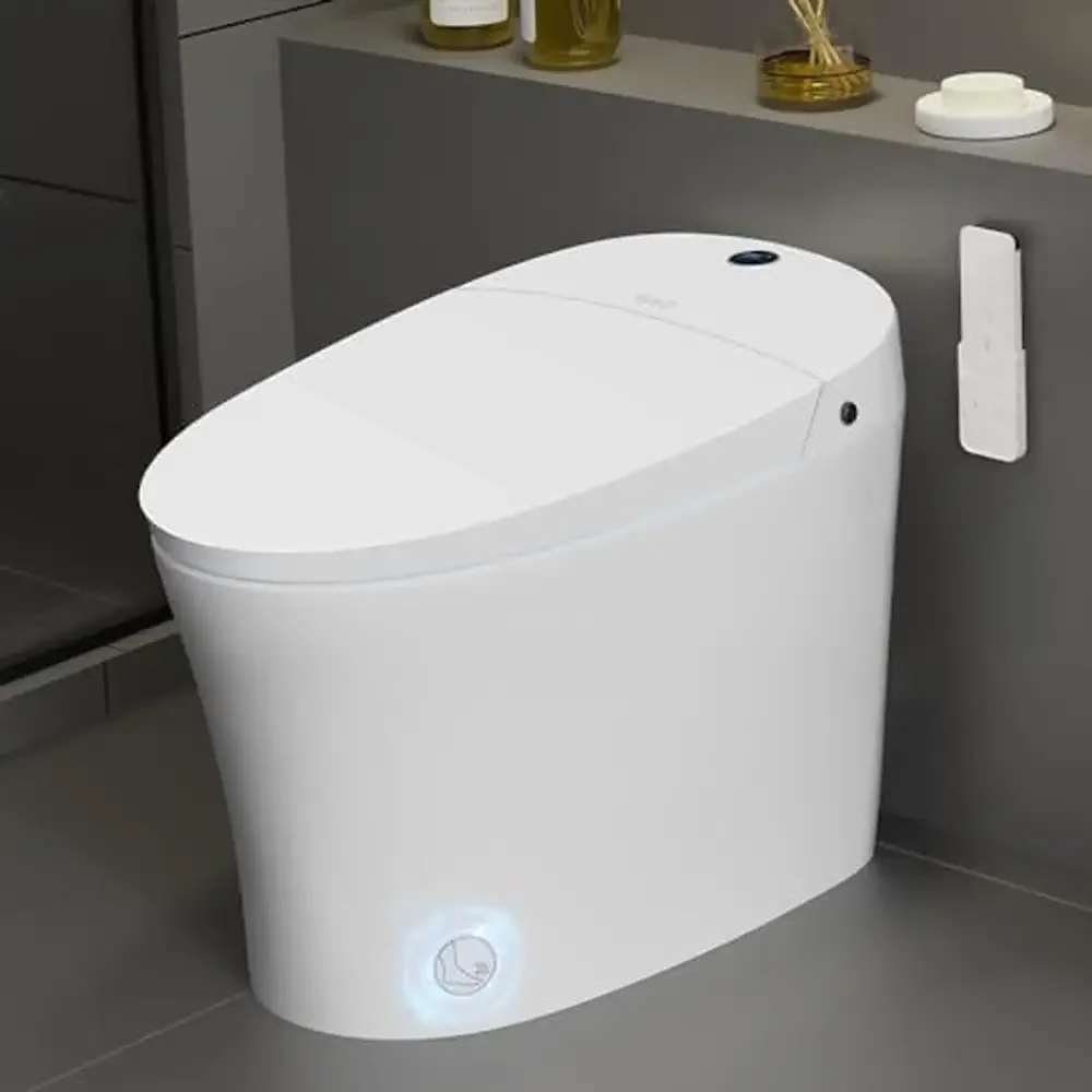 Intelligente Bidet-Toilette mit Pumpenunterstützung und Verdunkelungsspülung, beheizter Sitz, Dual-Auto-Spülung, Warmwasser-Fußsensor, Betrieb, modernes Design