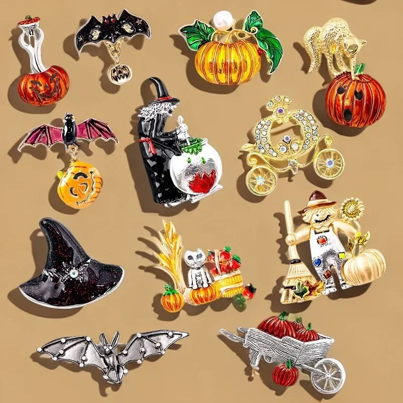 Halloween Oil Enamel Pearl Pumpkin Brooch Fashion Accessory for Women Creative Cardigan Button Decoration
