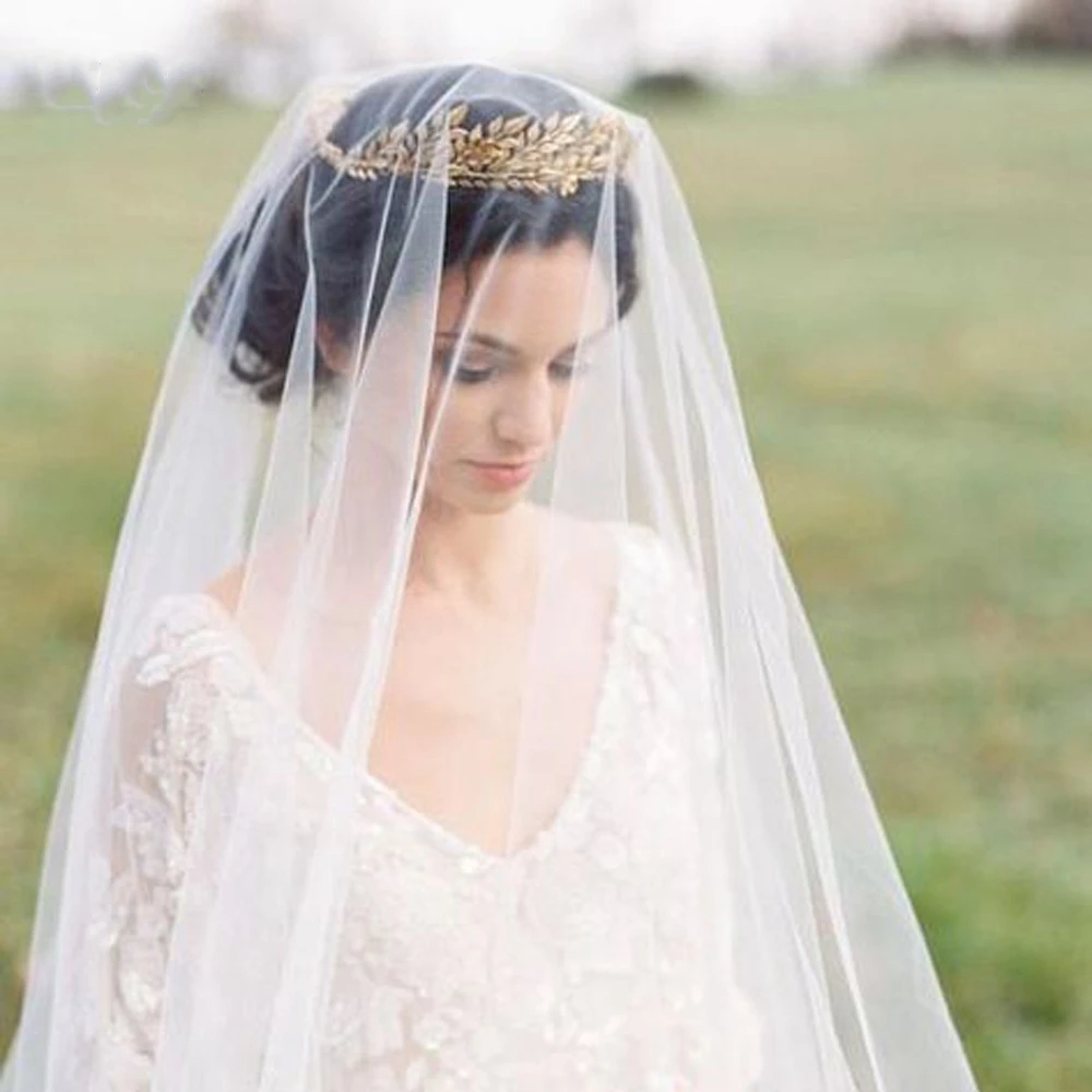 Velo de novia de 1 capa, cubierta facial, blanco marfil, Simple, sin peine, accesorios de boda