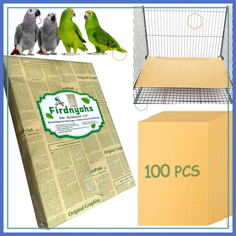 

100PCS Gravel Liner Paper for Bird Cage, 11x17 Cage Liners, Safe & Easy to Digest for Parrots and Birds