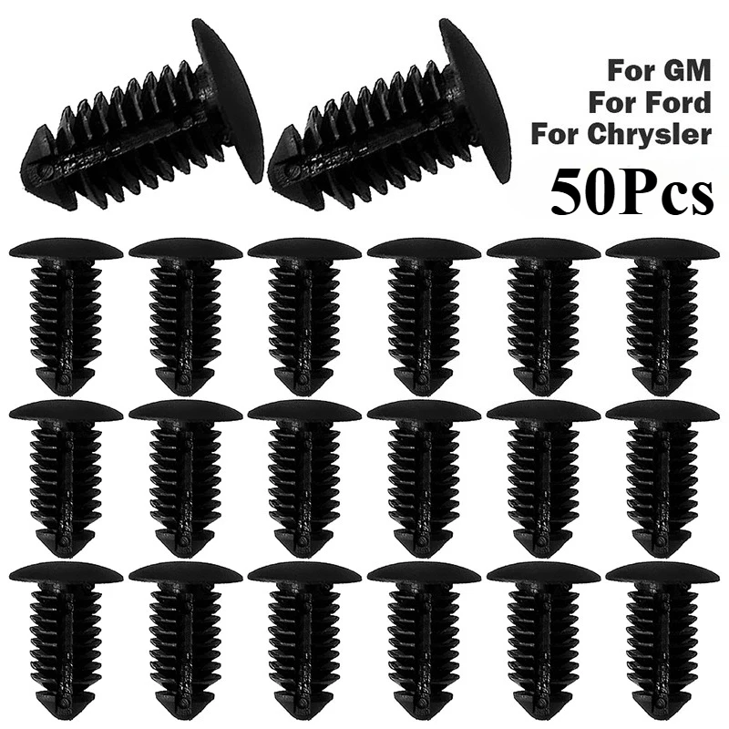 50Pcs Black Plastic Rivet Fasteners For GM, For Ford, For CHRYSLER - Durable ABS Car Bumper Clips & Fender Pins For Secure Vehic