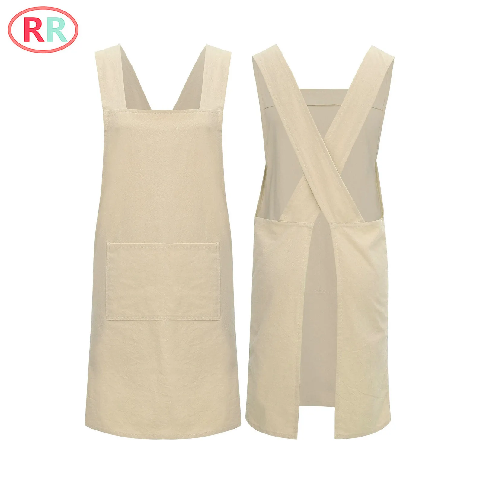 

Women Loose Apron Studios Uniform Apron Cross Straps Pockets Restaurant Bar Shop Cafes Beauty Nails Kitchen Work Apron