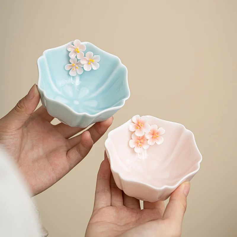 CXX pinched flower petal cup girls pink tea cup Chinese single tea cup