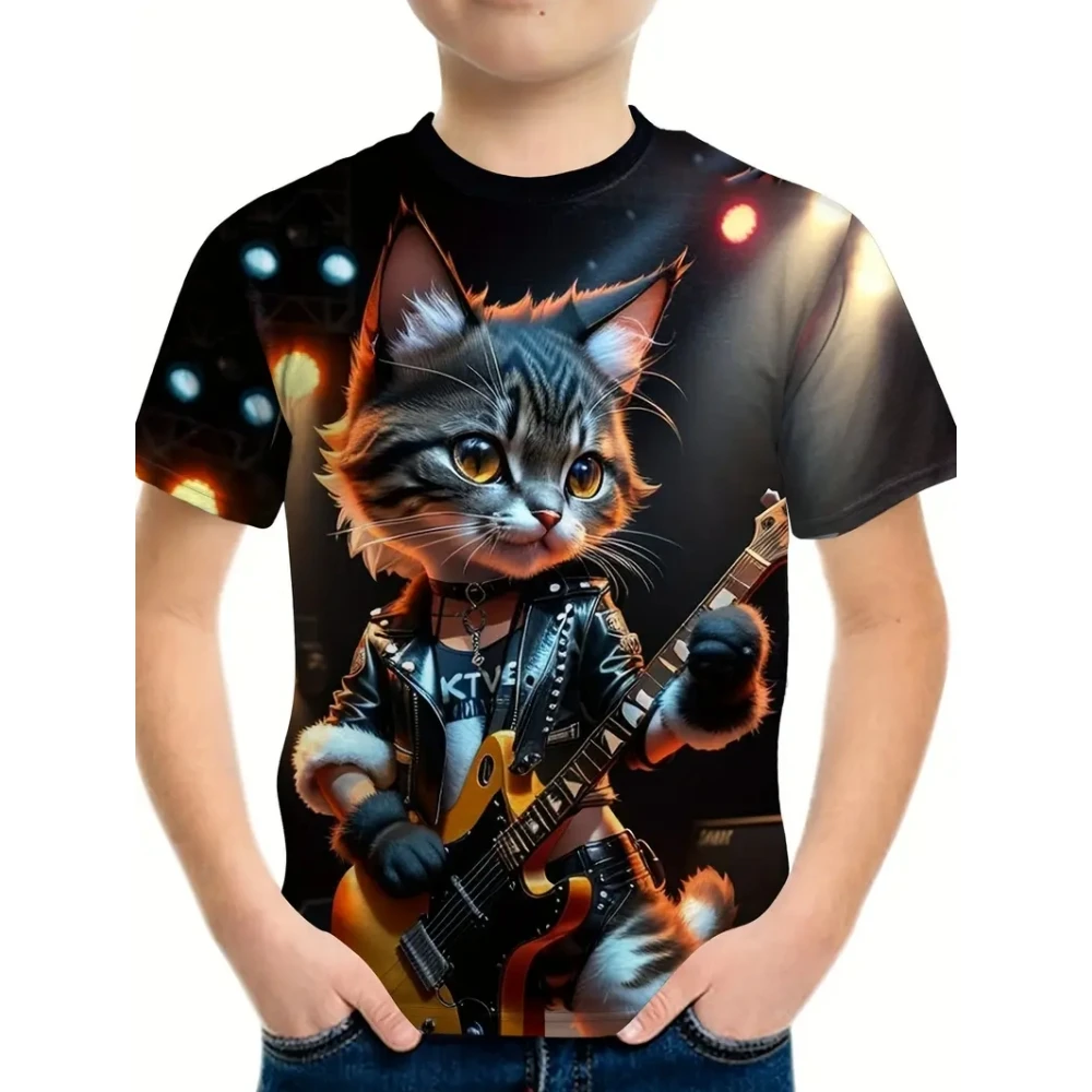 Kinder Kleidung Sommer Kurzen Ärmeln Tops 3D Druck Coole Katze Grafik T Shirts Outdoor Fashion Street Style Kinder jungen Kleidung – Detail 6