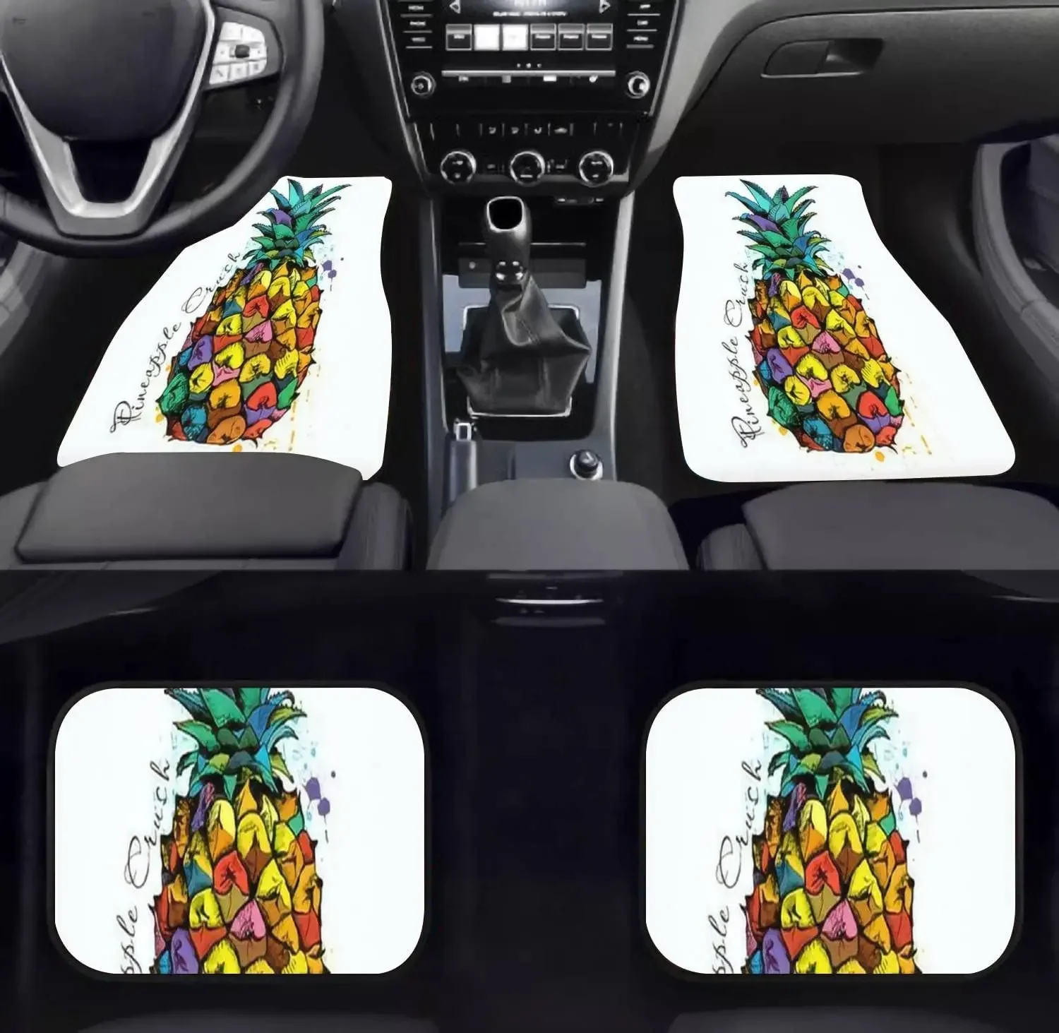 Car Floor Mats - Bright Poster Image a Pineapple Fruit Carpet Floor Mats for Cars, Anti Slip Rubber Auto Interior Decorative