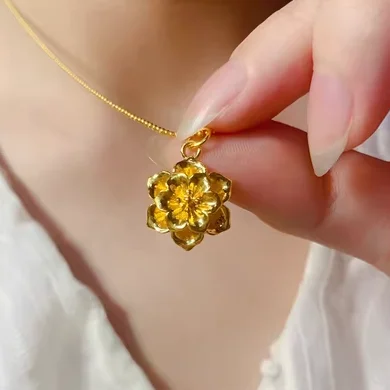 

999 real gold pendant for women 24k gold peony flower pendants gold flowers pendant