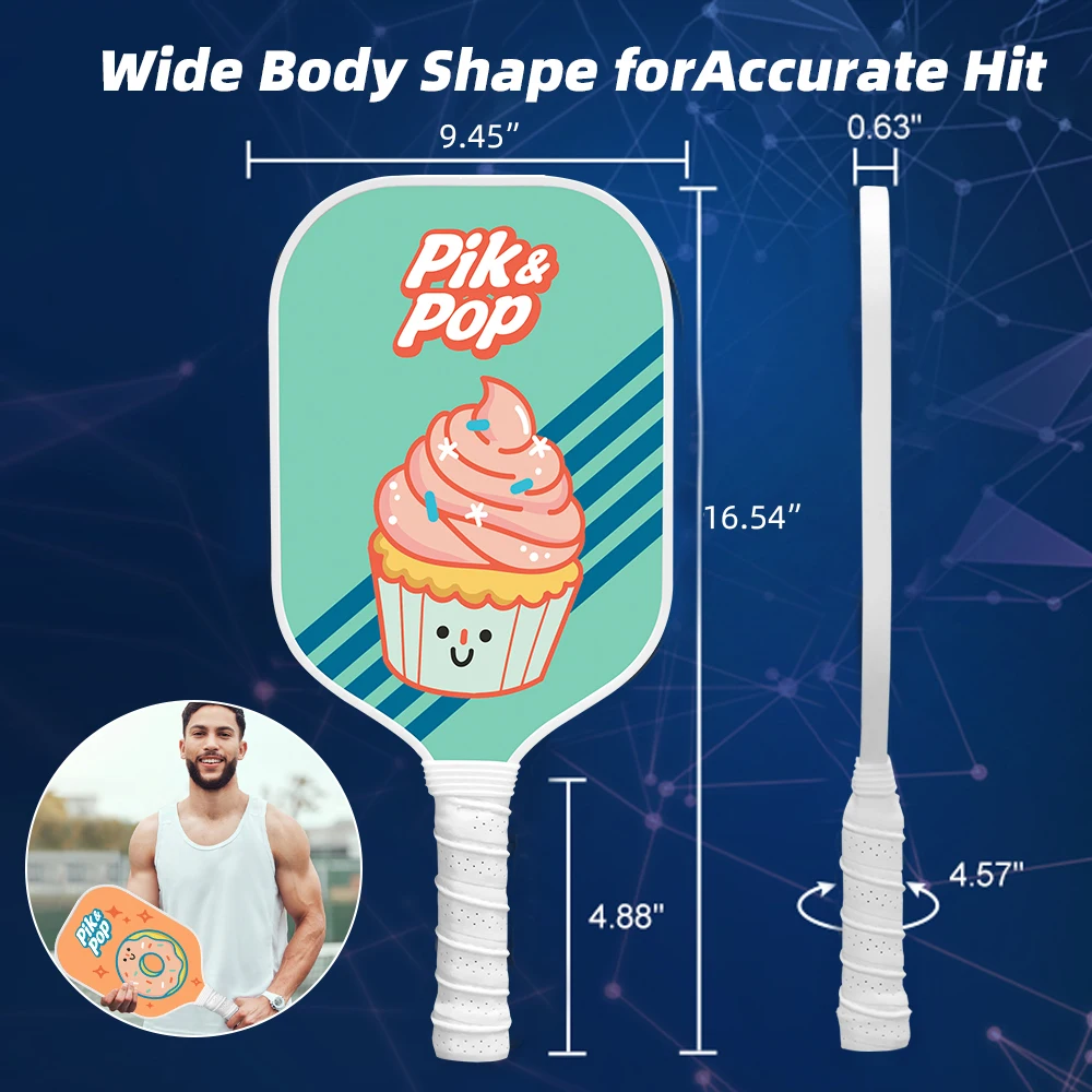 ポリプロピレンハニカムコアを備えたグラスファイバー製ピクルボールパドル、ワイドボディセットで強化されたコントロールとパワーを実現、ラケット2本付き