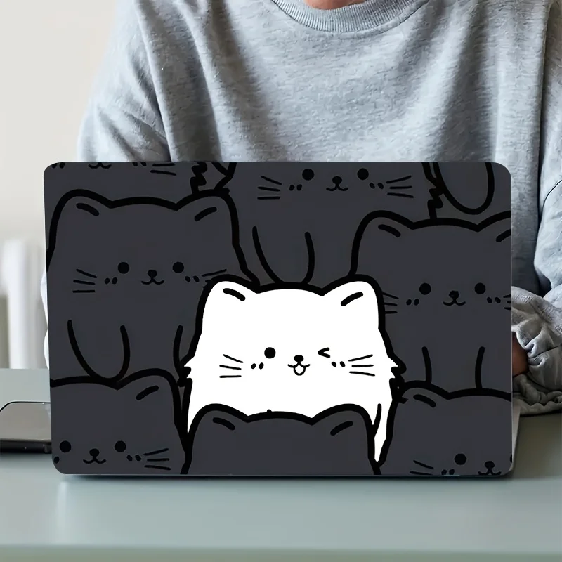 2 Piece Black White Cat Design PVC Laptop Skin Easy To Apply Traceless Sticker 39x27cm for 12-15.6 Self-adhesive Decal Sticker
