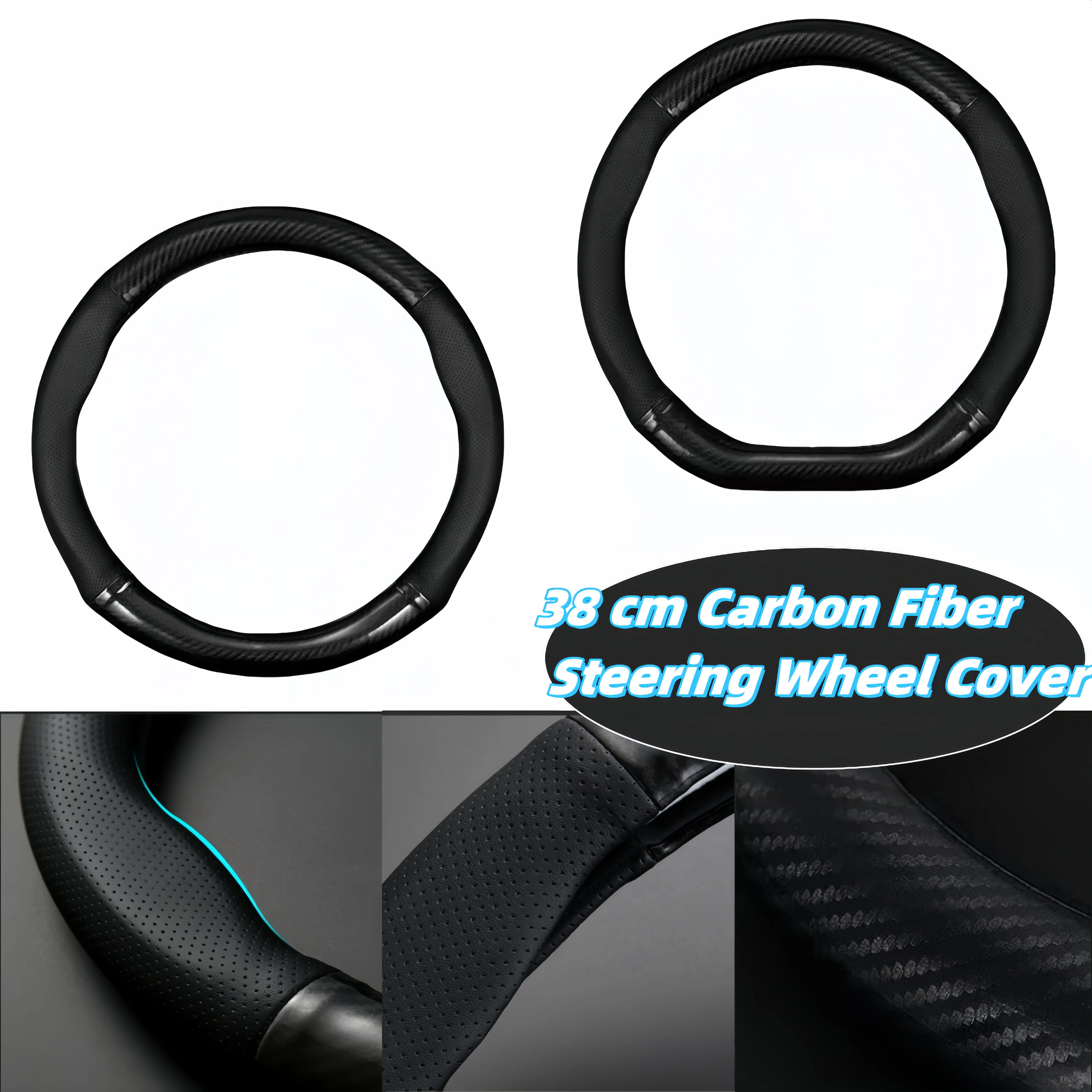 

38mm Steering Wheel Cover Carbon Fiber Leather Non Slip Grip Universal Fit for Most Cars Auto Accessorie Easy Install