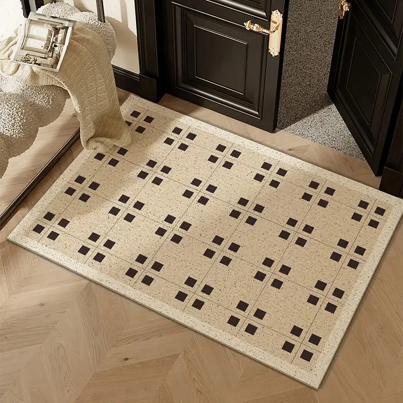 Retro Tile Geometric Floral PVC Coil Doormat Anti Slip Dirt Trapping Entrance Door Mat Waterproof Shoe Scraper Floor Rug Decor