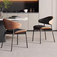 Genuine Leather Dining Chairs,Mid Century Modern Chair,Upholstered Kitchen Dining Room ChairsBlack WalnutBendwood.
