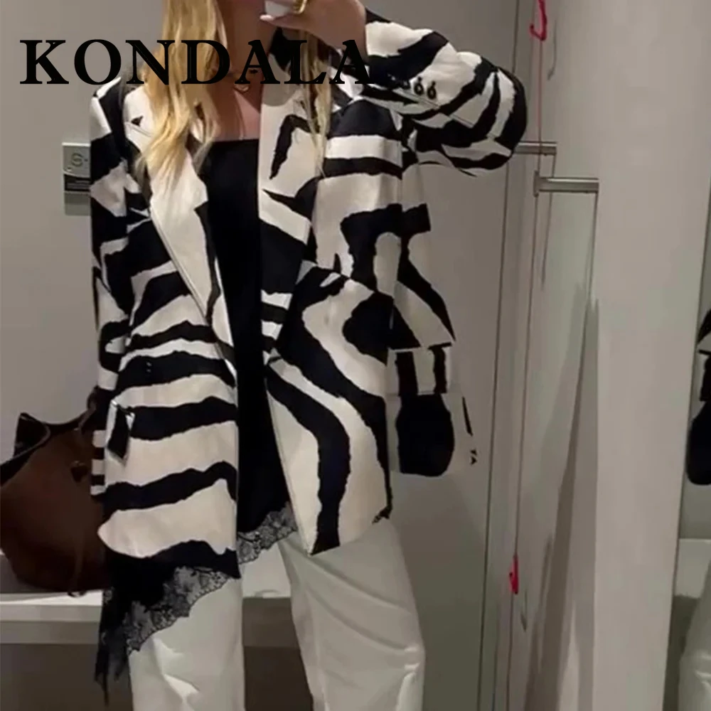 

KONDALA Chic 2025 Office Lady Animal Print Woman Suit Double Breasted Elegant Loose Blazer+Long Pants Fashion Casual Female Sets