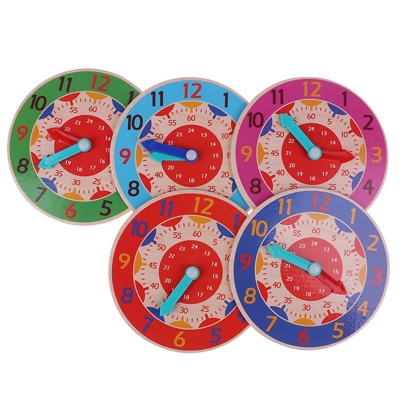 Wooden Colorful Clock Cognition Clocks For Kids Early Preschool Teaching Aids