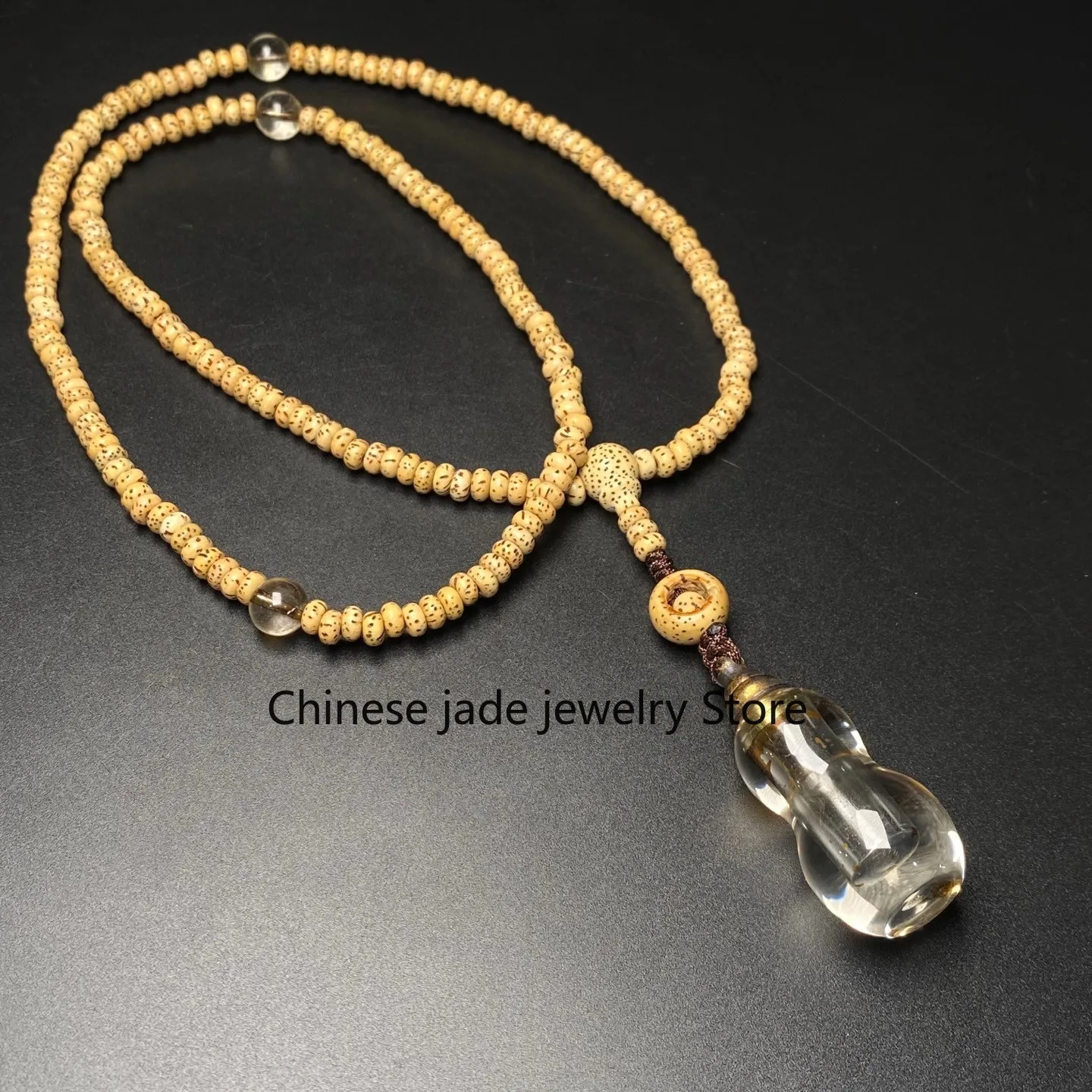 Star Moon Bodhi Mala Necklace Crystal Stupa Pagoda Pendant Buddhism Amulet G4854