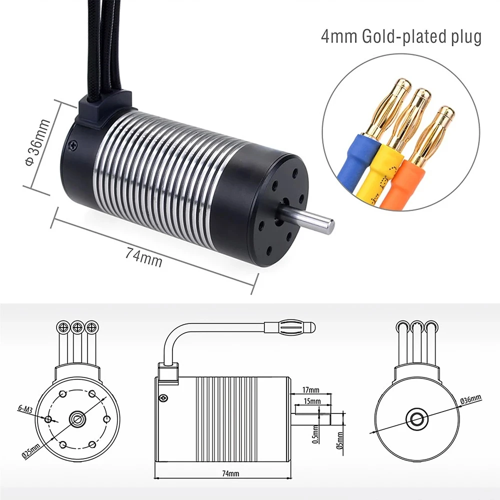 E-Power 3674อะไหล่มอเตอร์ไร้แปรงถ่านกันน้ำ2250KV 1580KV 1900KV สำหรับอุปกรณ์ของเล่น1/8 1/10 mobil RC