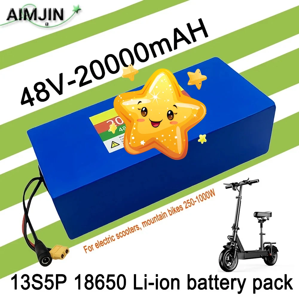20000mAh 13S5P 18650 48V Lithium Battery Pack 100Ah Suitable for electric scooters, mountain bikes 250-1000W+charger