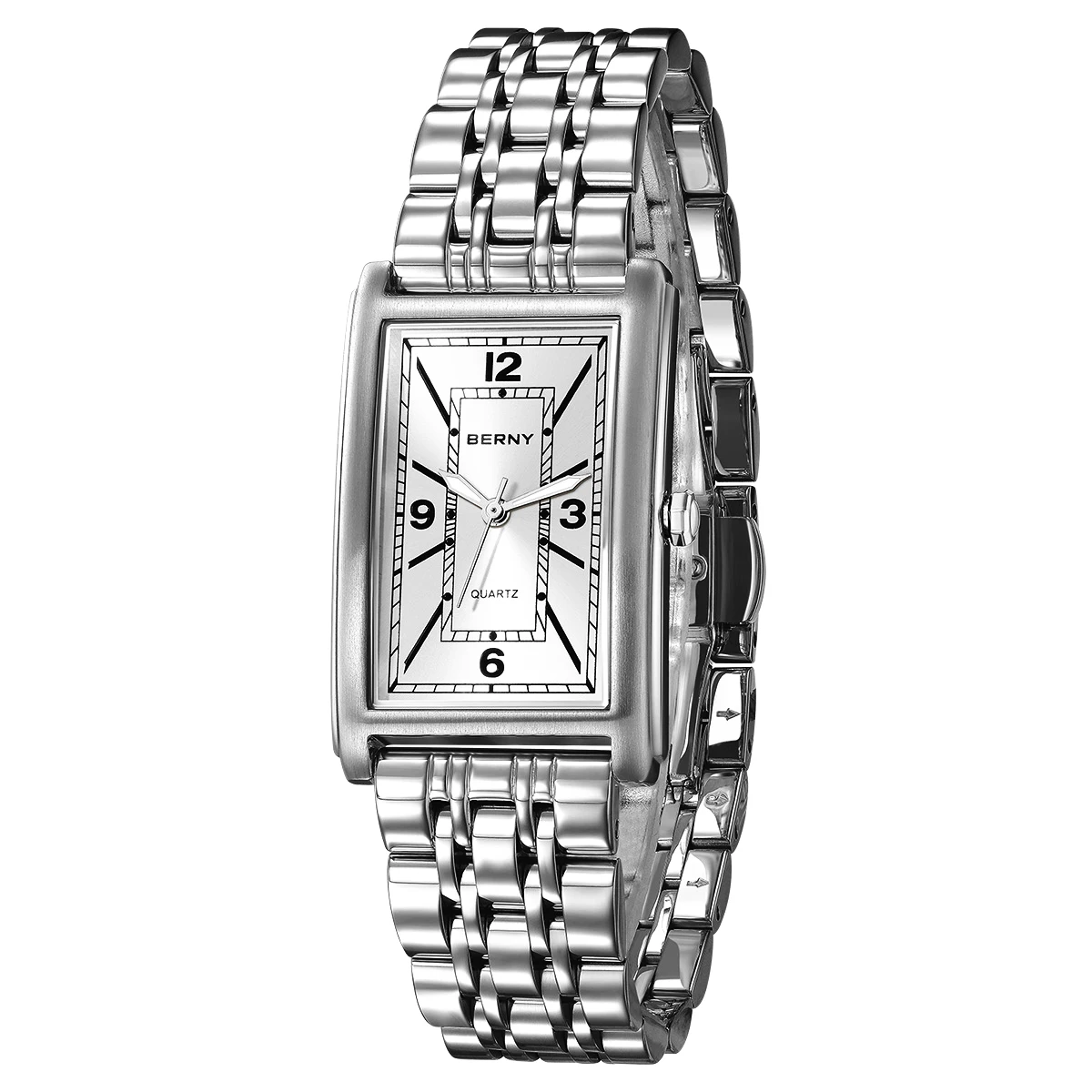 BERNY Square Men Wristwatch Luminous Quartz Stainless Steel Rectangular Luxury Watch for Men Casual Fashion Tank Wristwatches