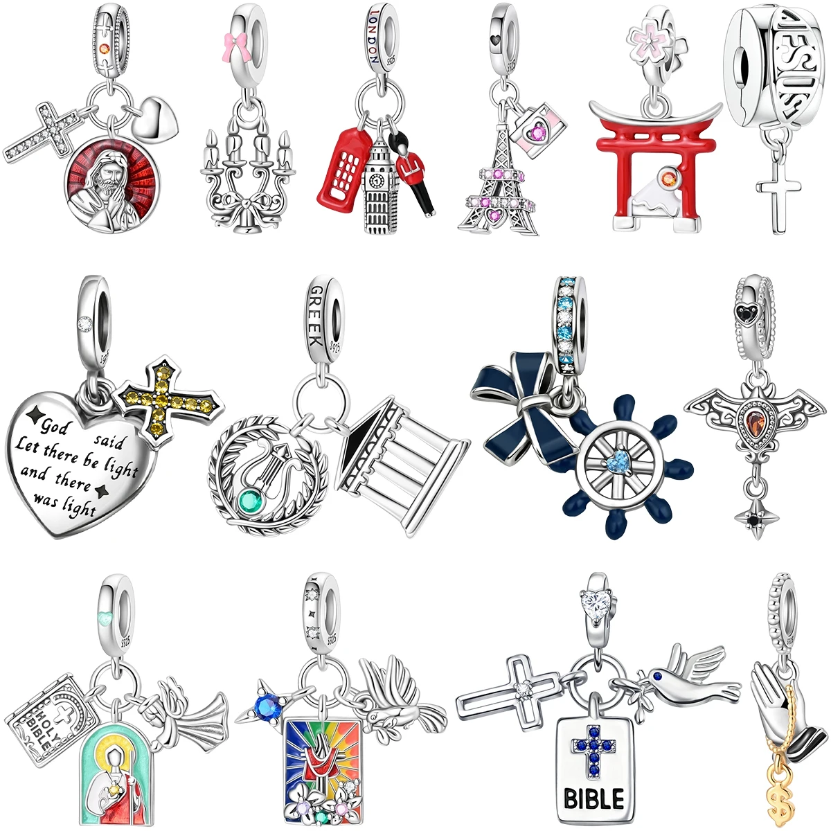 

Building Series 925 Sterling Silver Charms Eiffel Tower Castle Cherry Blossom Fit Travel Charm Bracelets Women DIY Jewelry Gifts