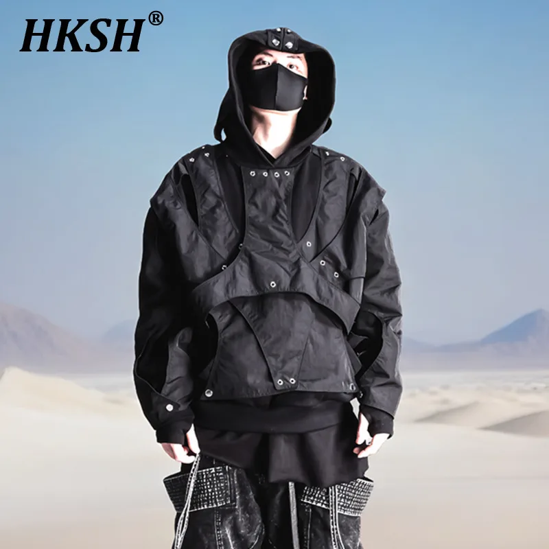 HKSH Waste Land Style Men Tide Niche Deconstruction Hollowed Out Layered Silhouette Sweatshirt Loose Hooded Cotton Hoodie HK3657