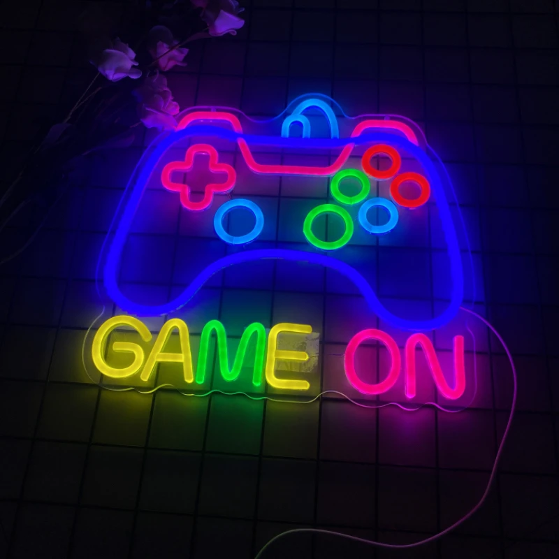 Neonowy gamepad dla graczy Neonowy znak do gier dla chłopców, ściemnialny kontroler gier LED Neonowy zasilany przez USB Kolorowy pokój Deco ration