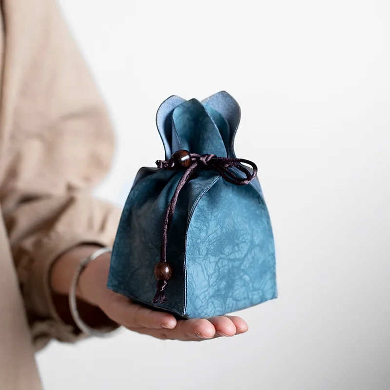 Personal Tea Cup Pouch - Portable Drawstring Storage Bag for Travel & Outdoor, Chinese Style Antique Cup Sleeve,  Gift for Tea