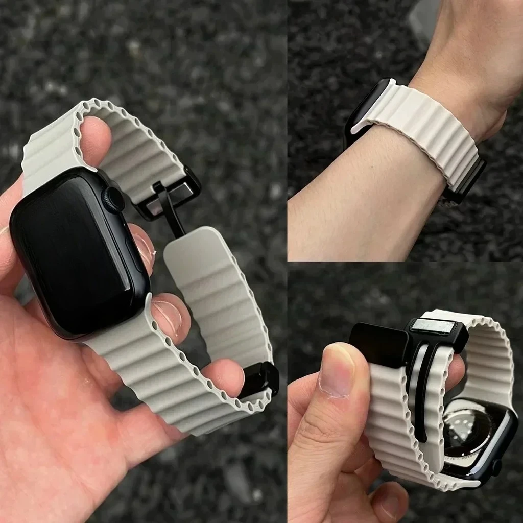 Ремешок с магнитной пряжкой для Apple Watch Band Ultra2 49 45 мм 44 40 мм 41 мм 38 42 мм Силиконовый браслет для IWatch Series 7 6 3 Se 8 9