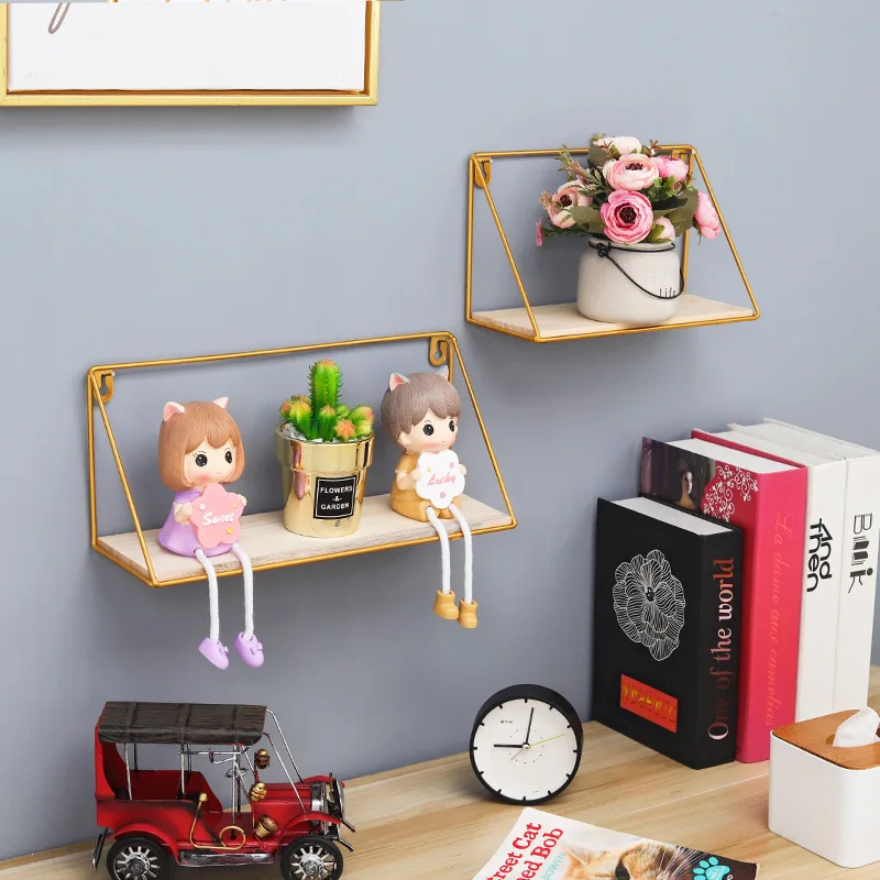 Simple wrought iron wall shelf Home living room wall decoration free punching shelf storage and finishing rack