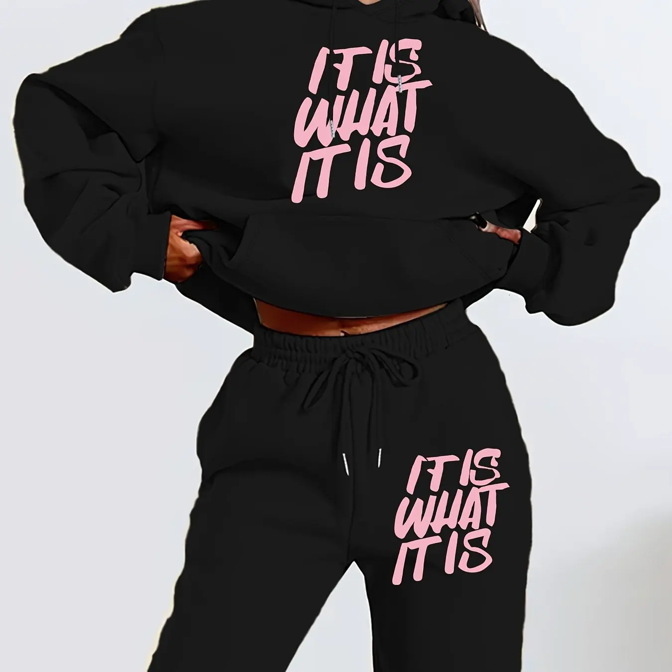 Women's fall/winter hooded sweatshirt loose-fit sports pants set, street casual clothing letter-printed style hoodies sweatpants