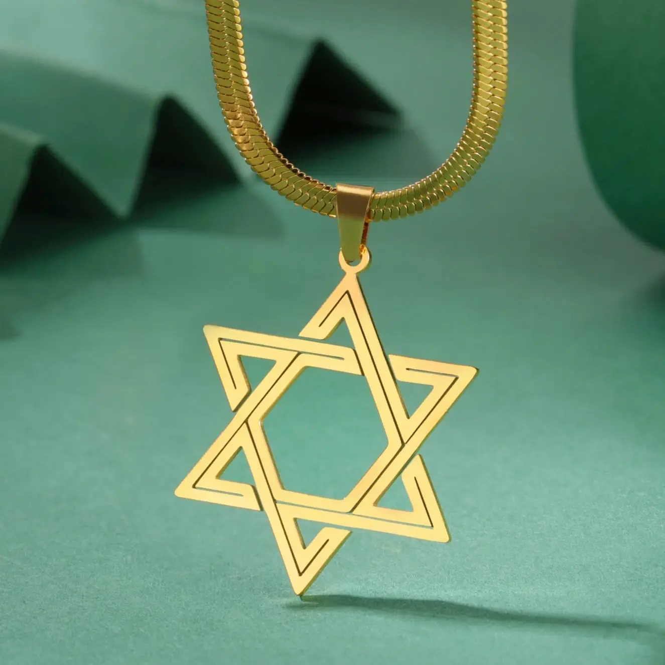 LIKGREAT Star of David Necklace Jewish Hexagram Necklaces for Women Men Snake Chain Family Stainless Steel Jewelry Birthday Gift image 5