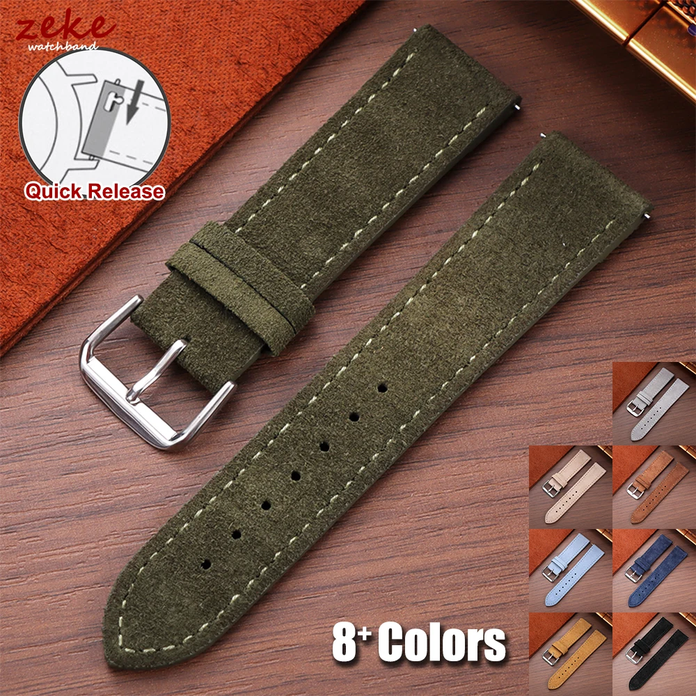Suede Strap Watch - 20mm Vintage Suede Cowhide Watch Strap