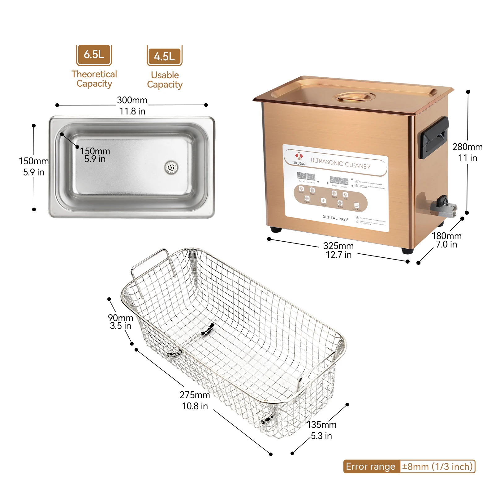 6.5 Litres Ultrasonic Cleaner, 40kHz Ultrasonic Bath, Cleaning Machine For Jewellery Dental Motorbike Carburetor Auto Parts etc