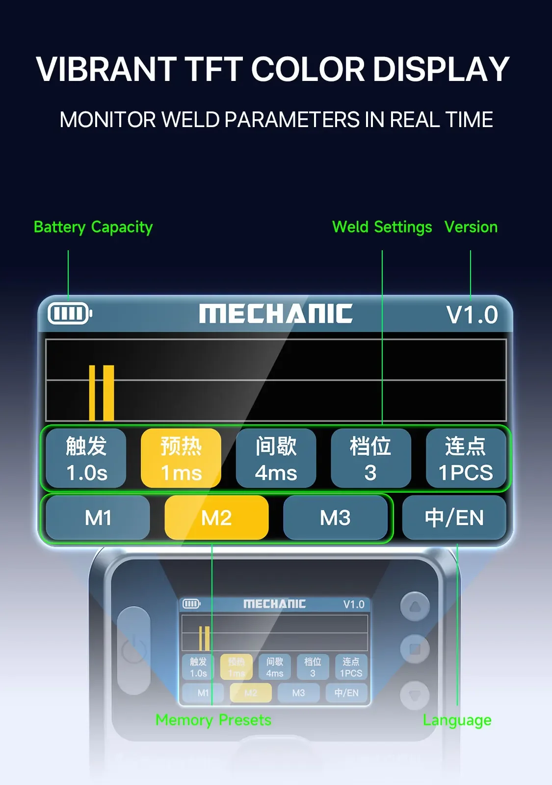 Mechanic PN360 Portable Spot Welding Machine with 4000mAh Battery HD LCD Display for Mobile Phone Battery Line Welding