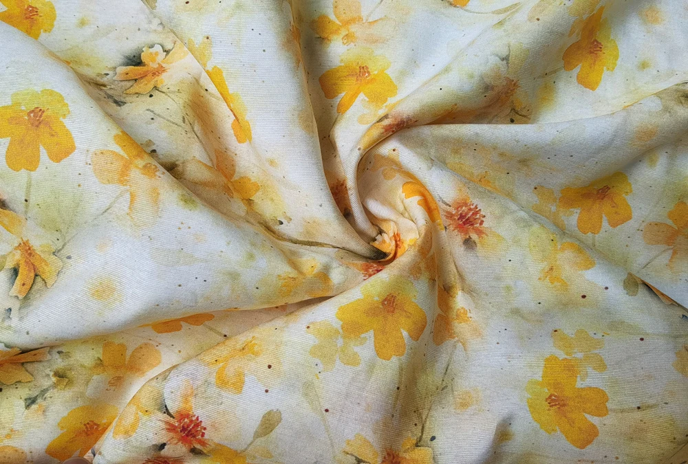 1 meter X 1.4 meter Summer Dress Fabric Natural Viscose Ramie Material Yellow Floral