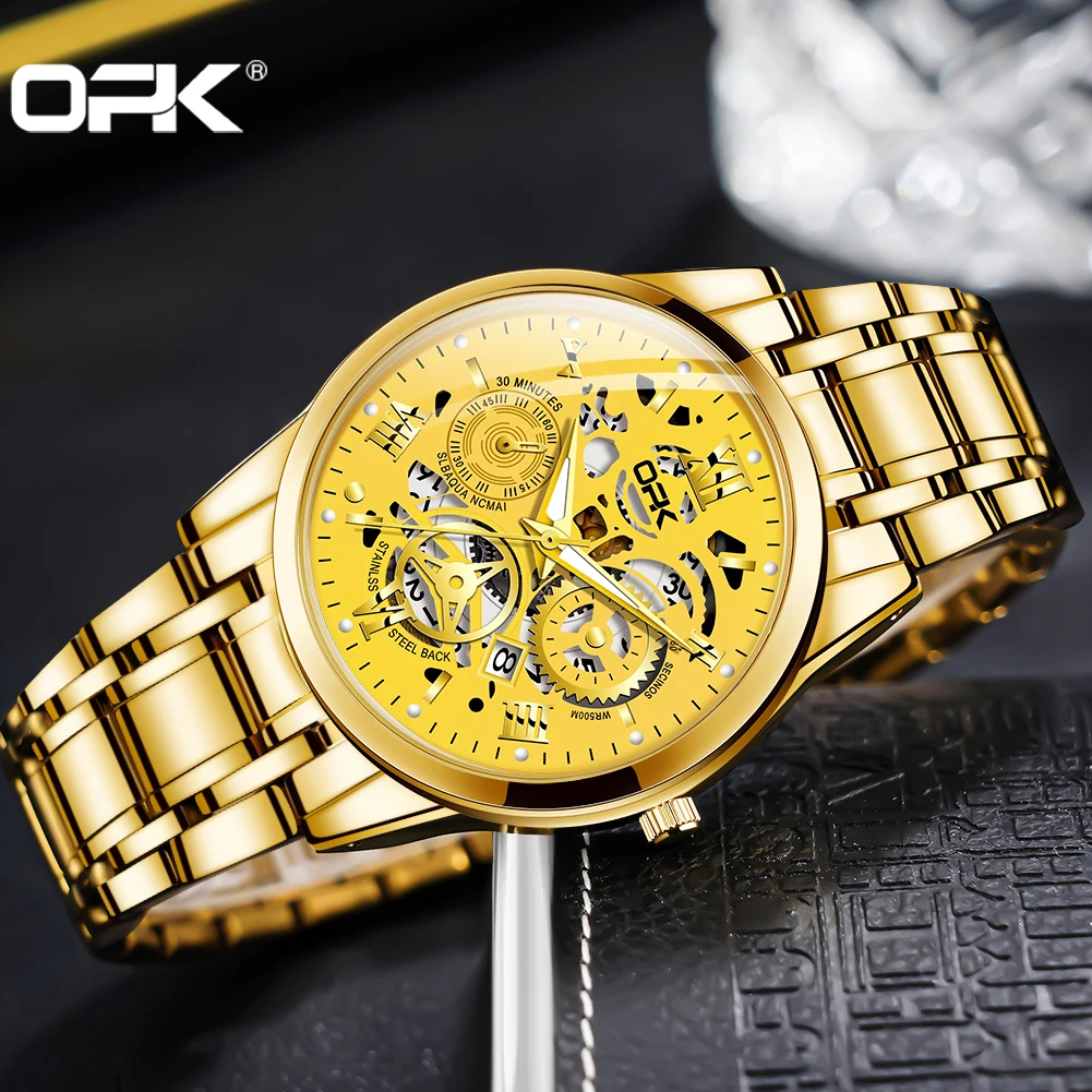 OPK-reloj de cuarzo de lujo para hombre, cronógrafo automático de acero inoxidable, resistente al agua, marca de moda, nuevo, 8135