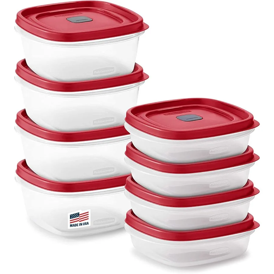 

16Piece BPAFree Plastic Food Storage Set with Red Vented Lids Microwave and Dishwasher Safe Ideal for Meal Prep Storing Leftove