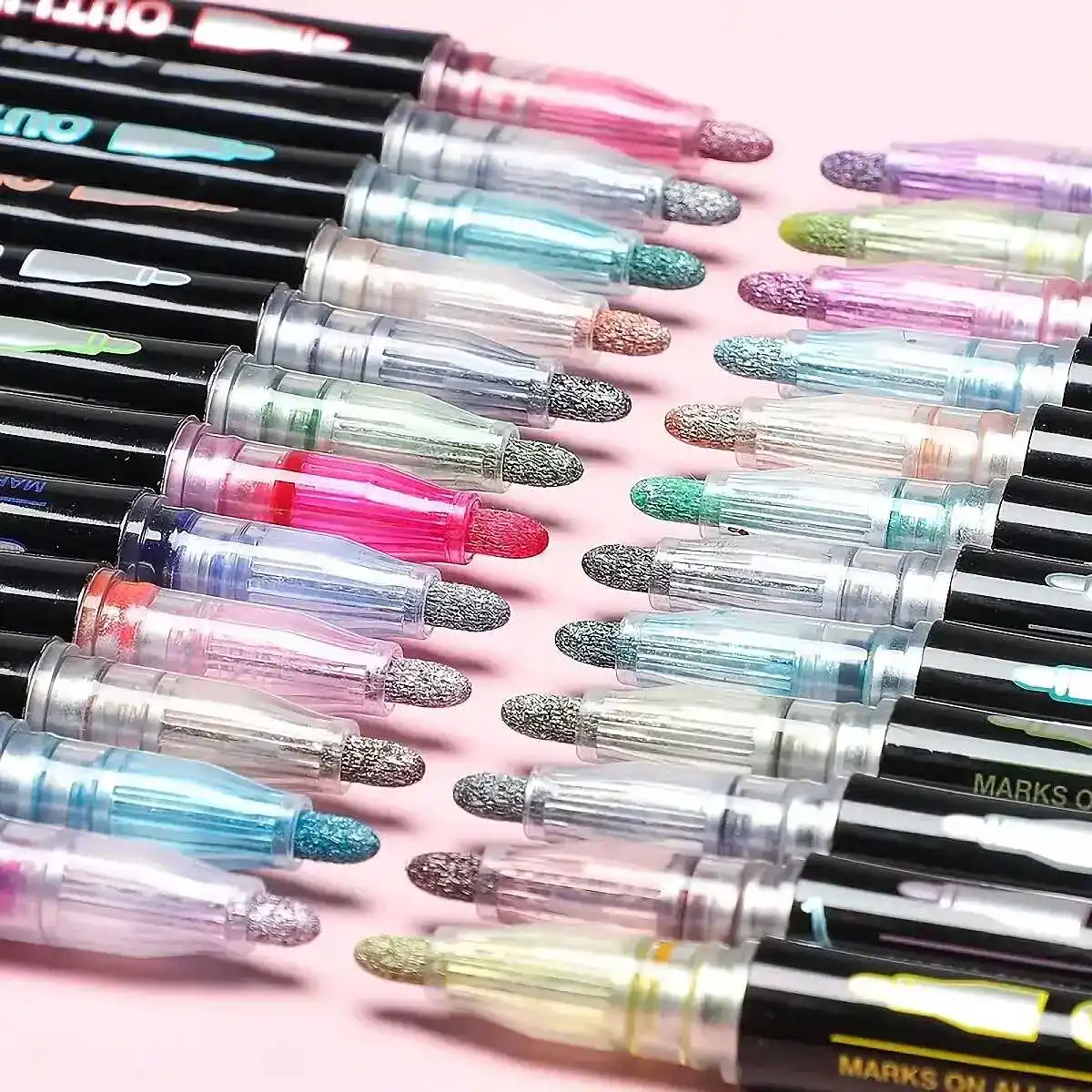 12pcs Self Outline Metallic Marker Pens 12 Colors Black Barrels for Cards Drawing and Creative Lettering