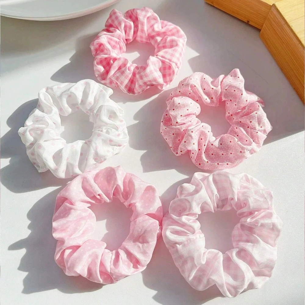 5 قطعة العلاقات الشعر البولكا نقطة أنيقة لطيف النسيج Scrunchies مع زهرة يطبع الحلو الأزهار نقطة العصابات الشعر نمط الأكاديمية للأعمار