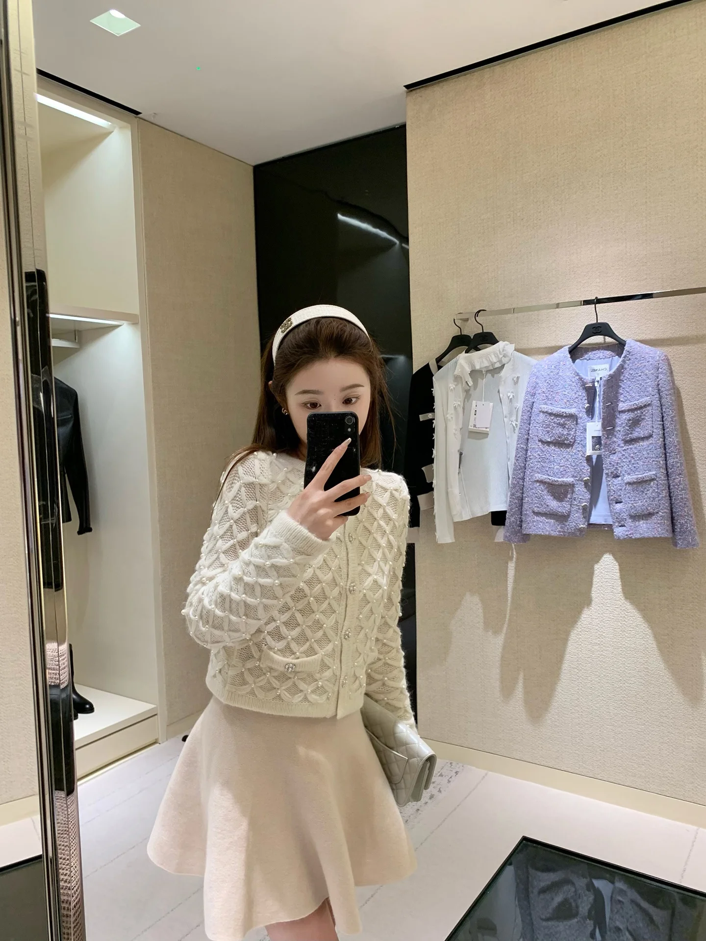 

Cchen Double Layer Diamond Knitted Cardigan Camel Hair Sweater 3D Hook Flower Design Casual Sle Women's Knitted Top