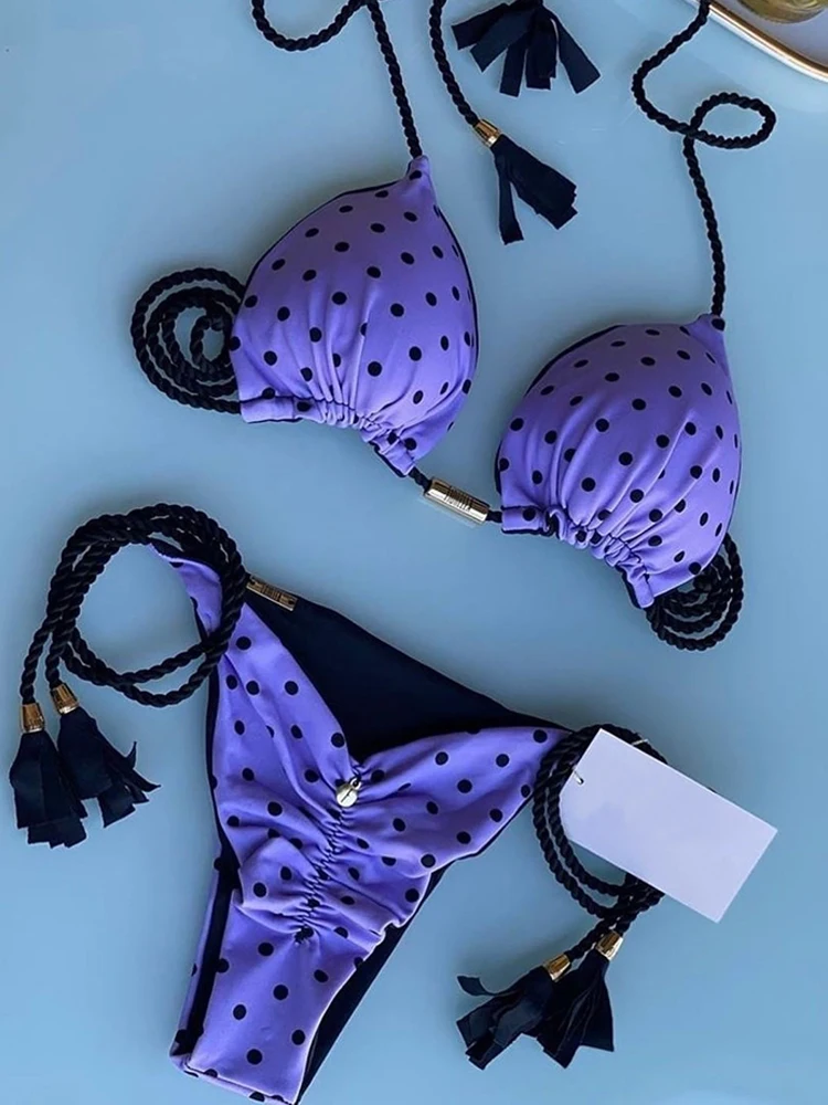 RUOTONGSEPT2023 pleciona lina bikini damskie stroje kąpielowe Leopard bikini Set seksowny strój kąpielowy Biquini strój kąpielowy Push Up damskie