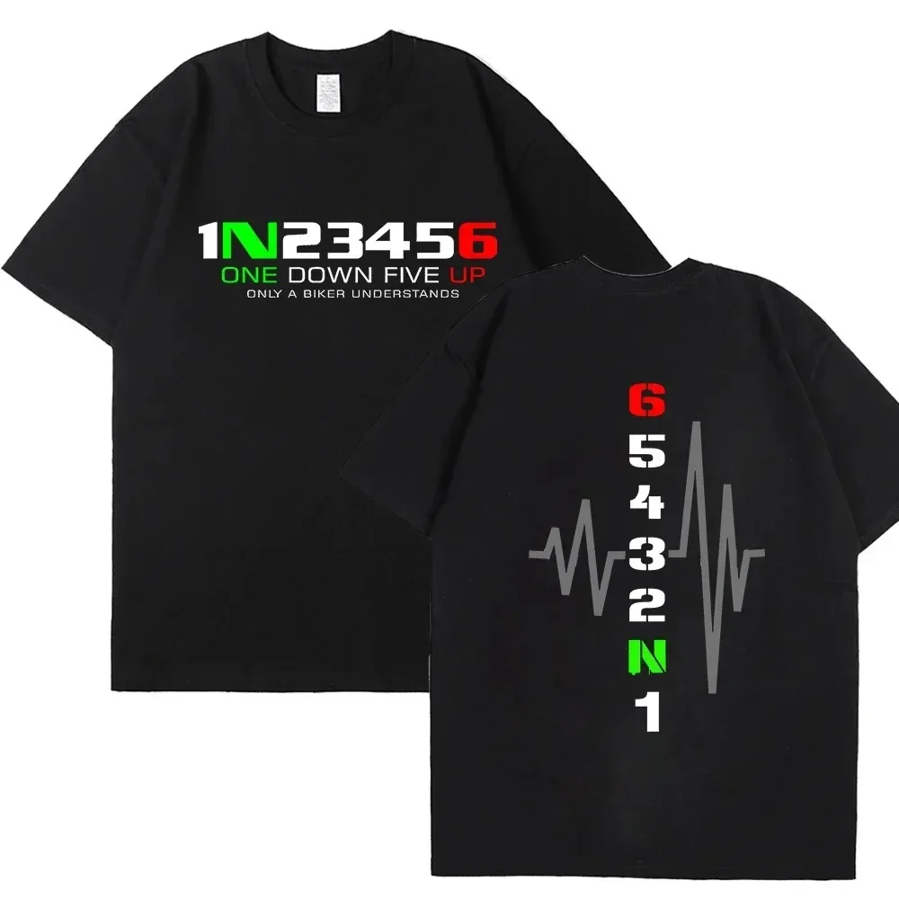 Men's Double Sided Print T-Shirts Manual Transmission 1N23456 Motorcycle Speed Fashion ECG Tops Oversized Tee Hip Hop Streetwear