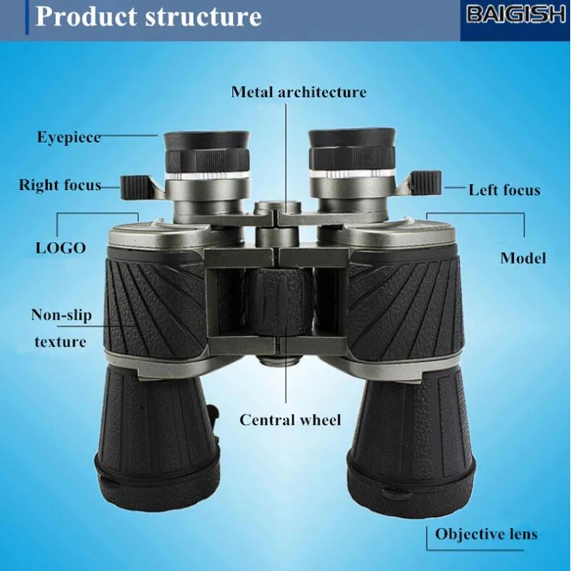 Baigish Russian 10x50 Binoculars Powerful Military Lightweight Telescope HD Professional Waterproof for Hunting Bird Watching