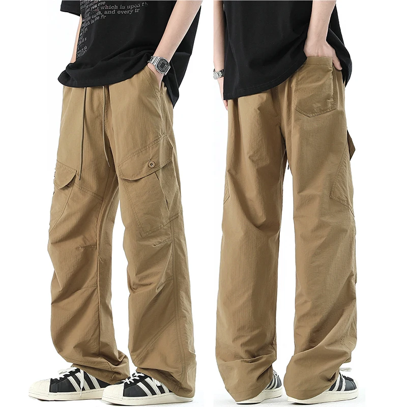 

Fashion Multi-pocket Cargo Pants Autumn Outdoor Climbing Camping Trousers Men's Casual Long Pants Drawstring Elastic Waist