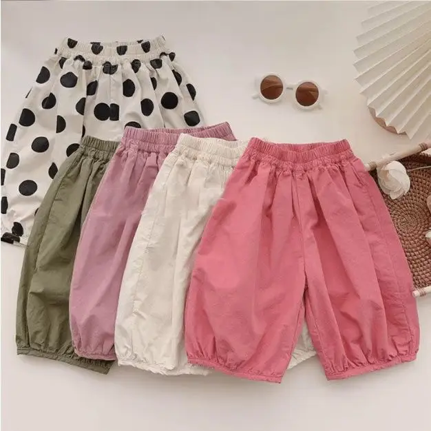 New Summer Girls Harem Pants Cropped Capri Thin Lightweight Baby Girl Casual Trousers Kids Y2K Korean Style Girls Pants