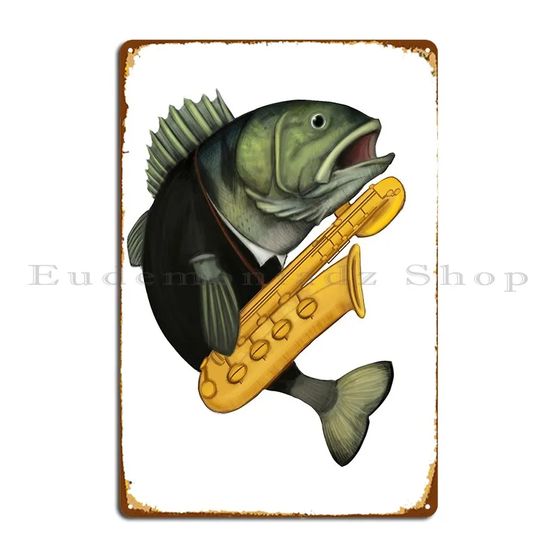 Largemouth Bass Baritone Saxophone Metal Sign Plaques Create Mural Mural Garage Iron Tin Sign Poster