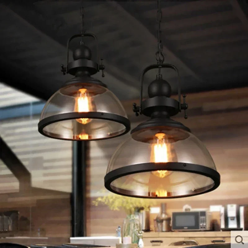 Iron LED Pendant Lights Loft Industrial Kitchen Hanging Lamp for Dining Room Decor Home Light Fixtures Glass Lampshade