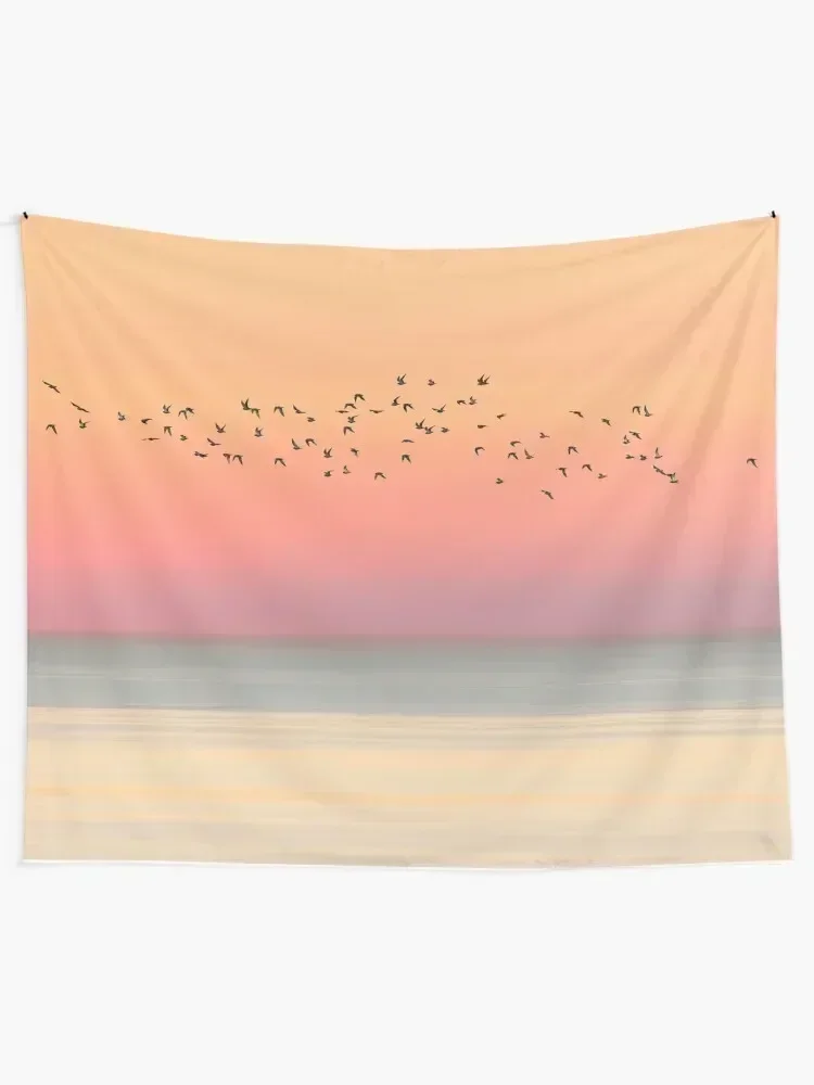 Birds, Sea and Pastel Orange Pink Sky Sunset Tapestry Decorations For Your Bedroom Cute Room Decor Decor Home Tapestry