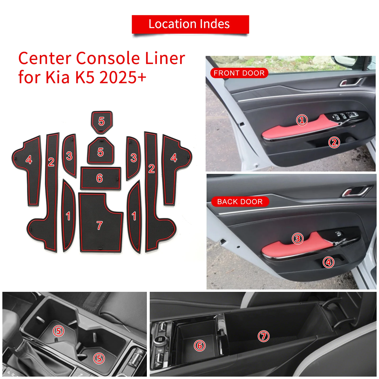 for Kia K5 2025+ Anti-Slip Gate Slot Mat Rubber Door Groove Pad Cup Holder Coaster Car Interior Accessories