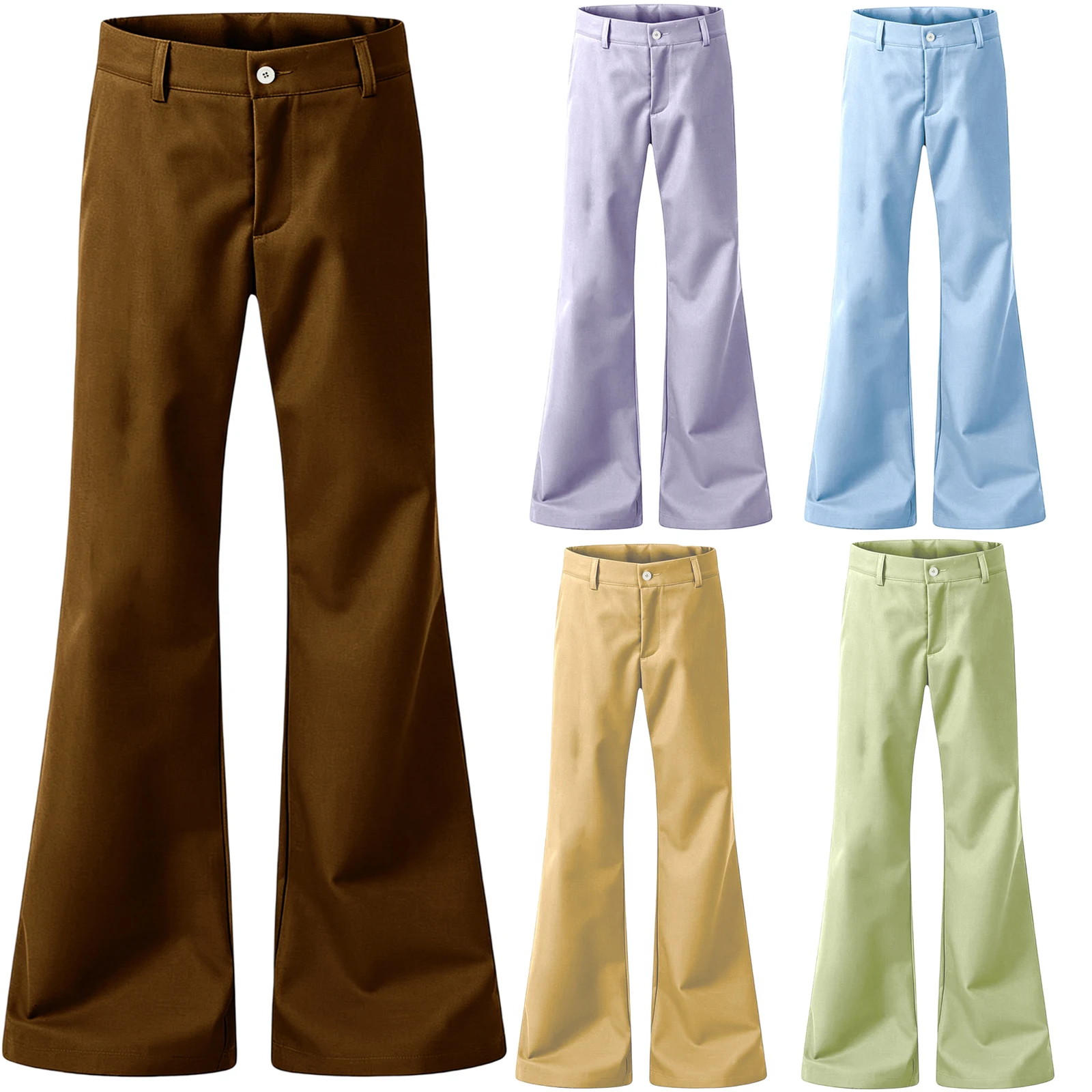 

Men's Flare Pants 70s Retro High Waist Slim Fit Bell Bottom Wide Leg Suit Trousers Formal Business Office Casual Dress Pants